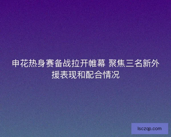 申花热身赛备战拉开帷幕 聚焦三名新外援表现和配合情况